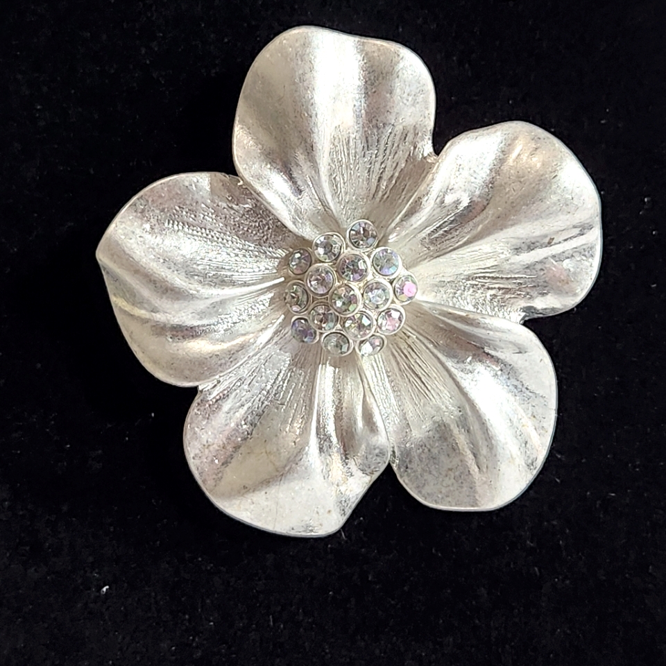 Rmn Vintage Brooch Pendant Flower With Ab Stone Center 2